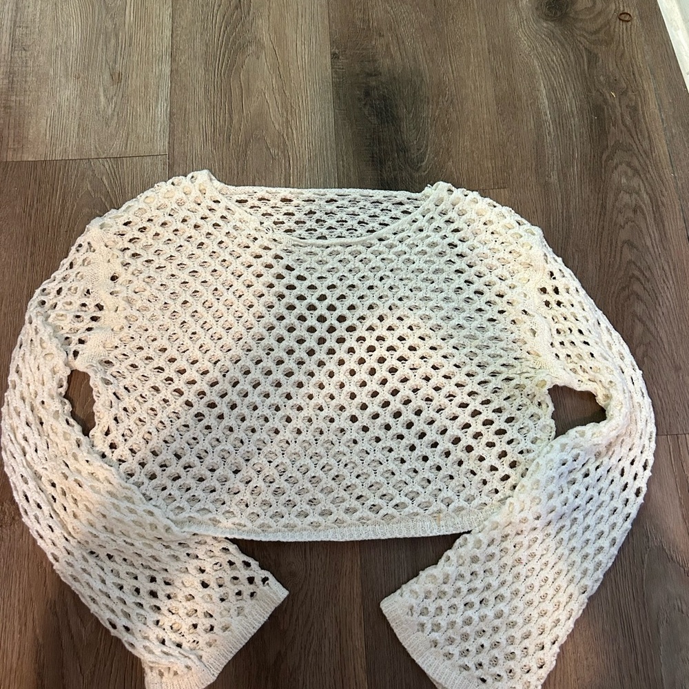 White Crochet Knit Sweater